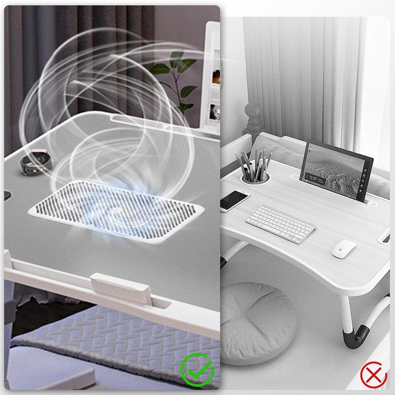 XTRA Laptop Lap Desk with Cooling Fan - Adjustable with Light, USB, Storage Drawer - Folding Bed Desk,22.04"*12.59",Grey - Image 4